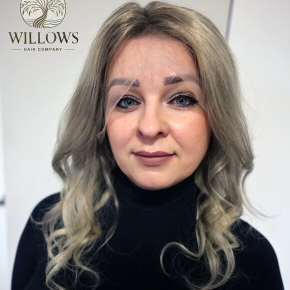 Ash Blonde Human Hair Wig with Slightly Darker Roots - Picture 1 of 7